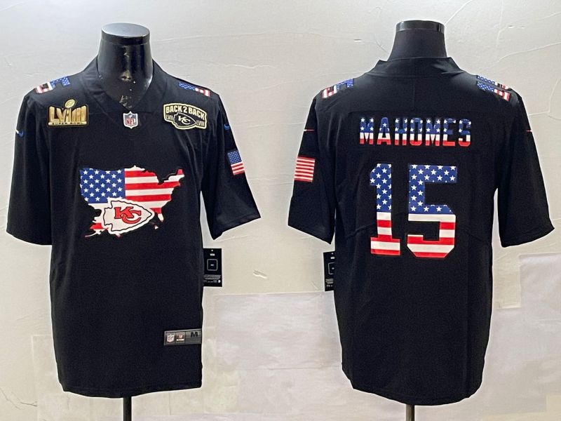 Men Kansas City Chiefs 15 Mahomes Black national flag 2025 Nike Vapor Limited NFL Jersey style 6